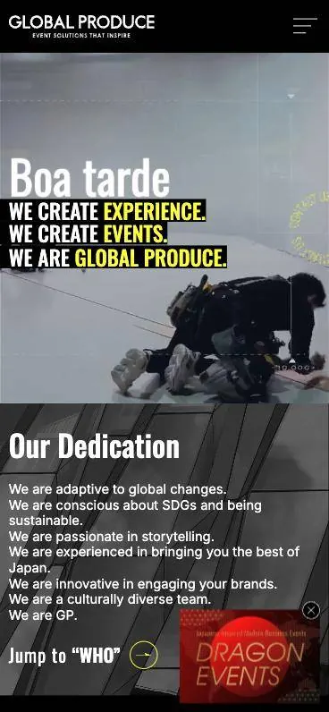 GLOBAL PRODUCE グローバルサイト（スマートフォンの表示）